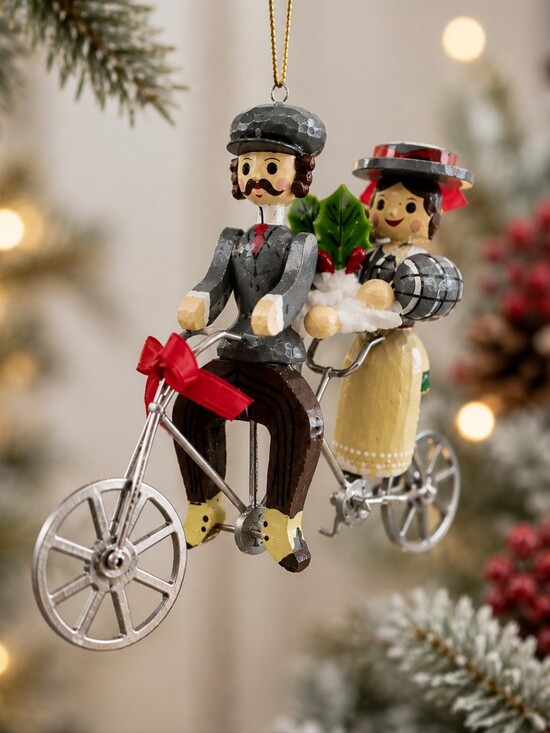 Kurt Adler Other - Vintage Kurt Adler Wooden Christmas Ornament Couple on Bicycle | Holiday Folk De